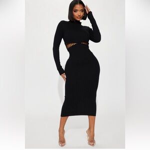 Don’t Get It Twisted Sweater Midi Black Dress